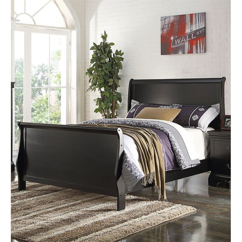 Modern 1Pc Bed Bedroom Furniture Sleigh Design Headboard Footboard Plywood 1Pc Bedframe Full